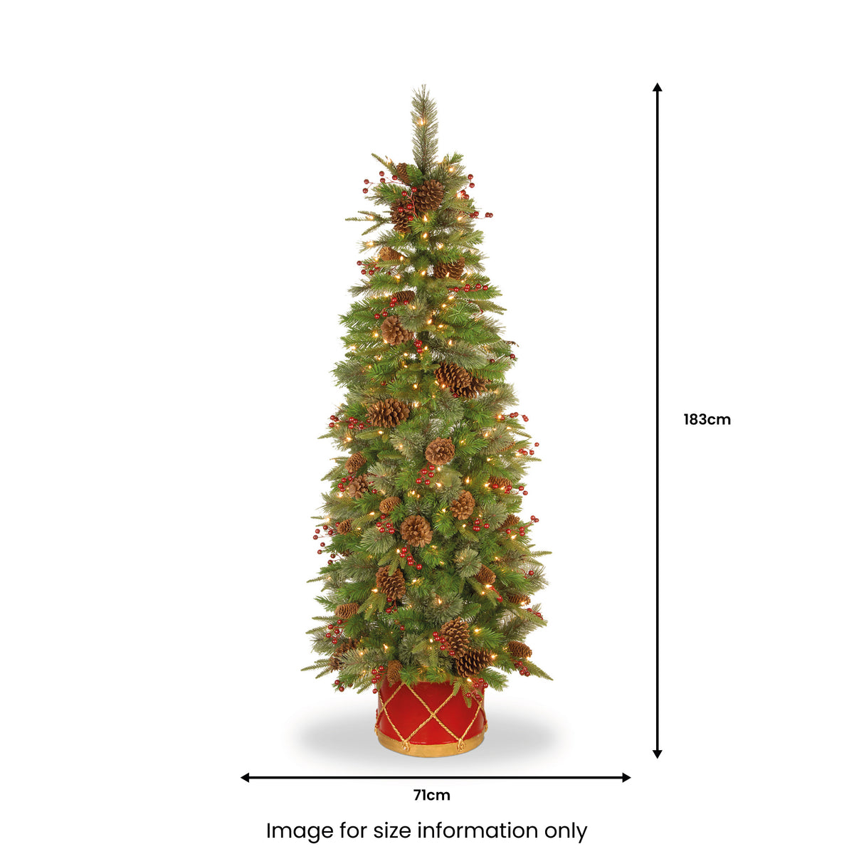 Colonial Fir Warm White LED 6ft Tree with Red Drum from Roseland