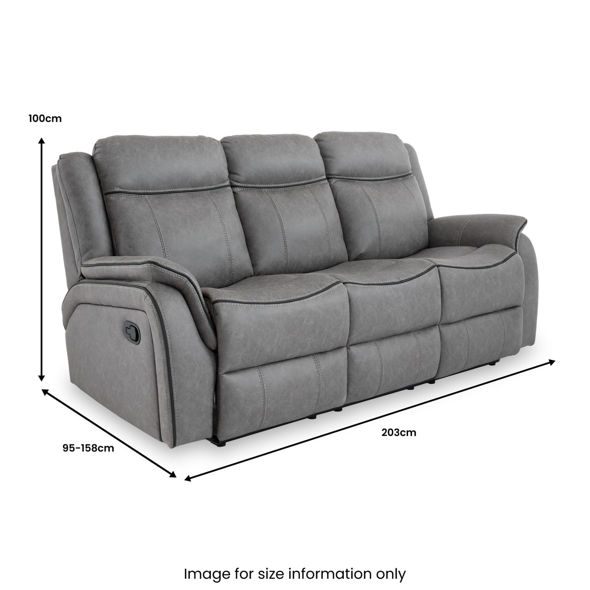 Elstree Recliner 3 Seater Grey Angle1 from Roseland Furniture