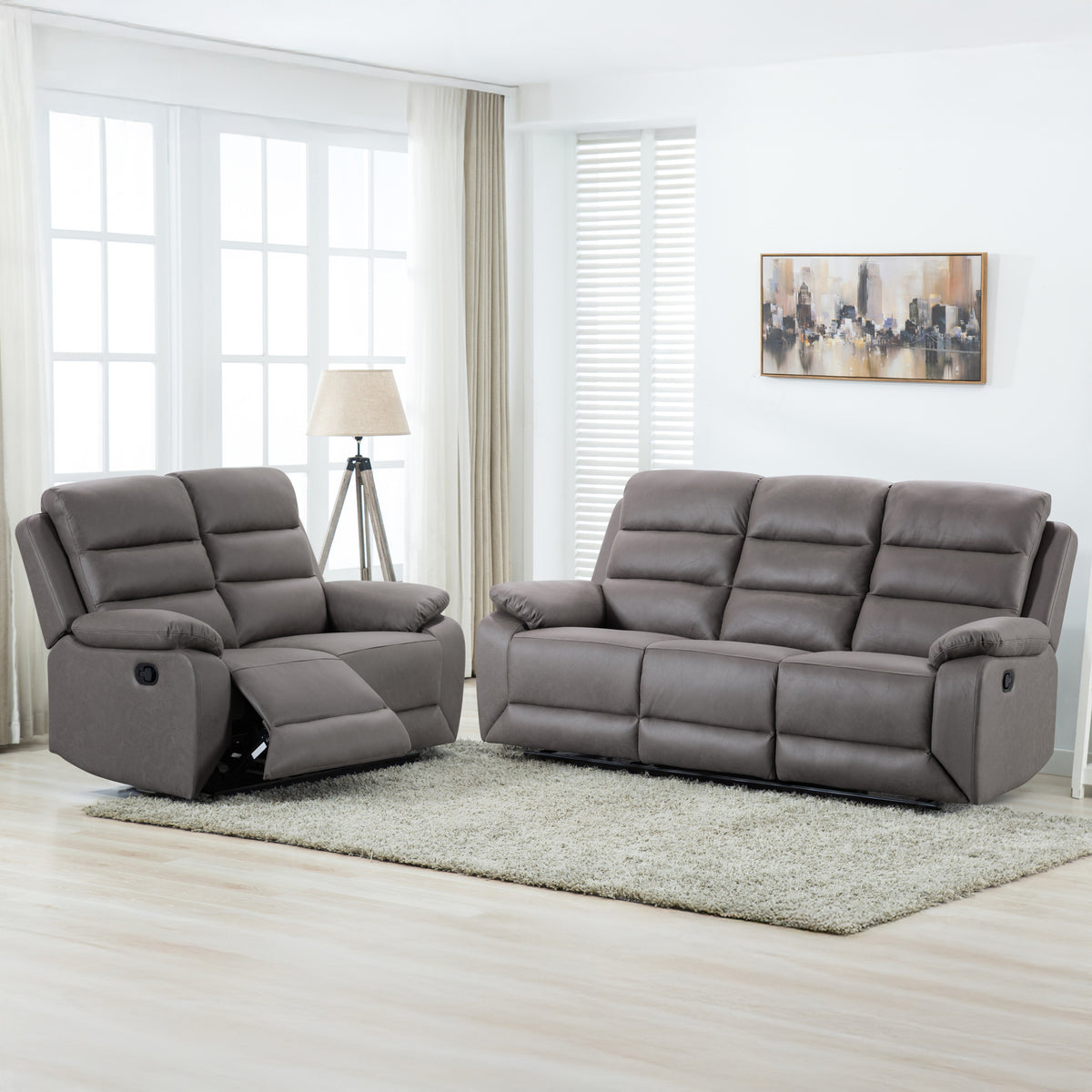Whinfell Recliner 3 Seater Grey Angle1 from Roseland Furniture