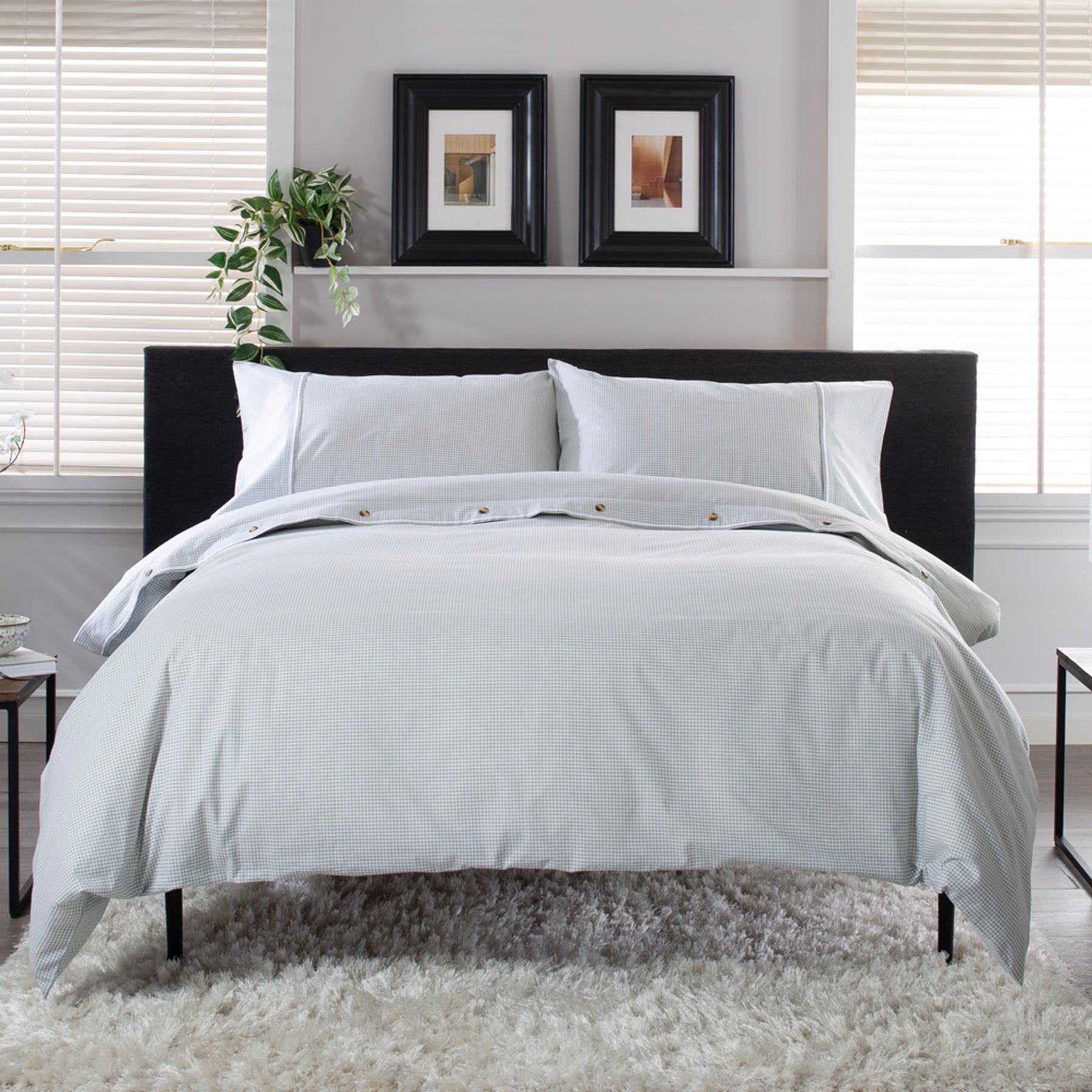 Gingham Single Duvet Set Green White from Roseland Furniture