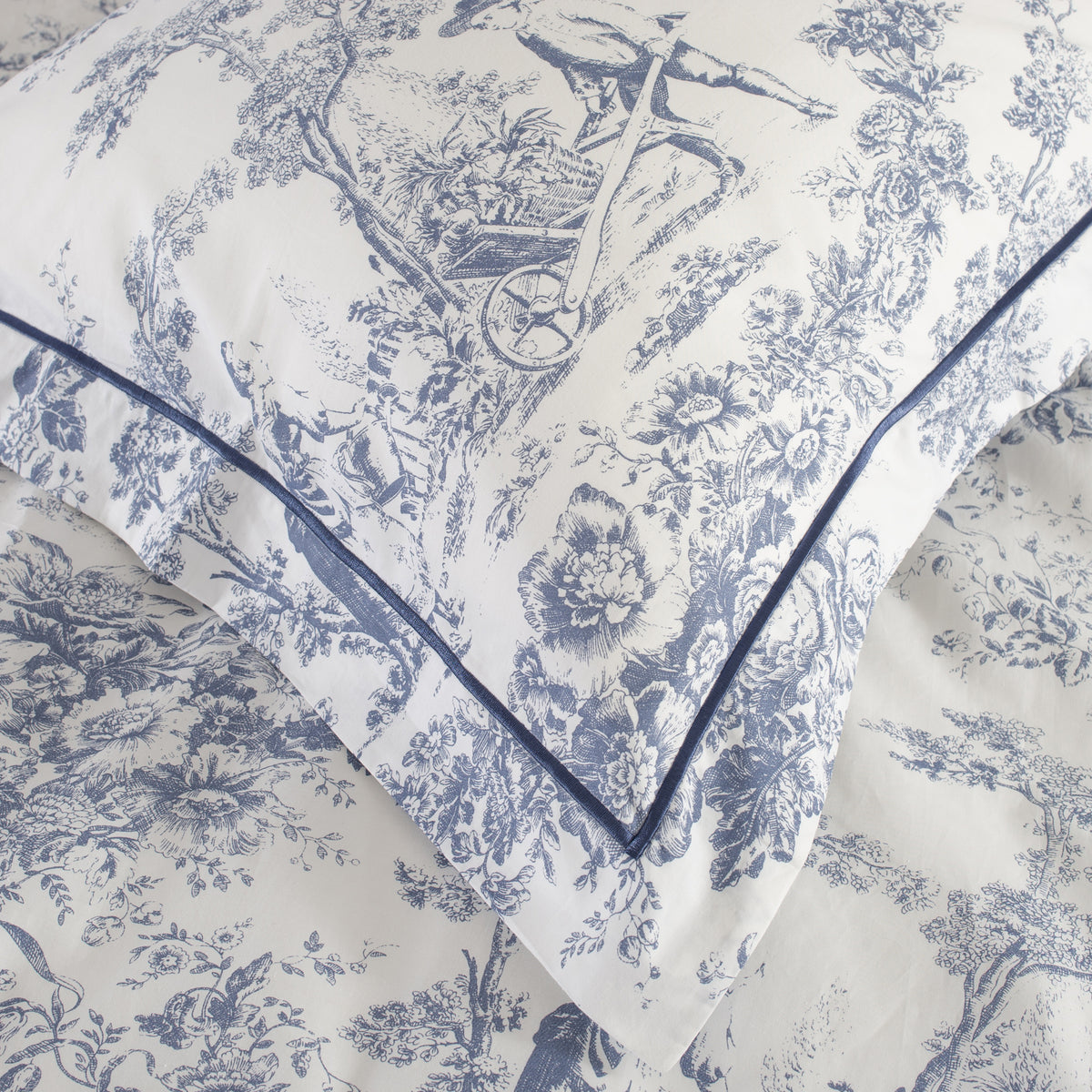 Toile Oxford Pillowcase Pair Blue from Roseland Furniture