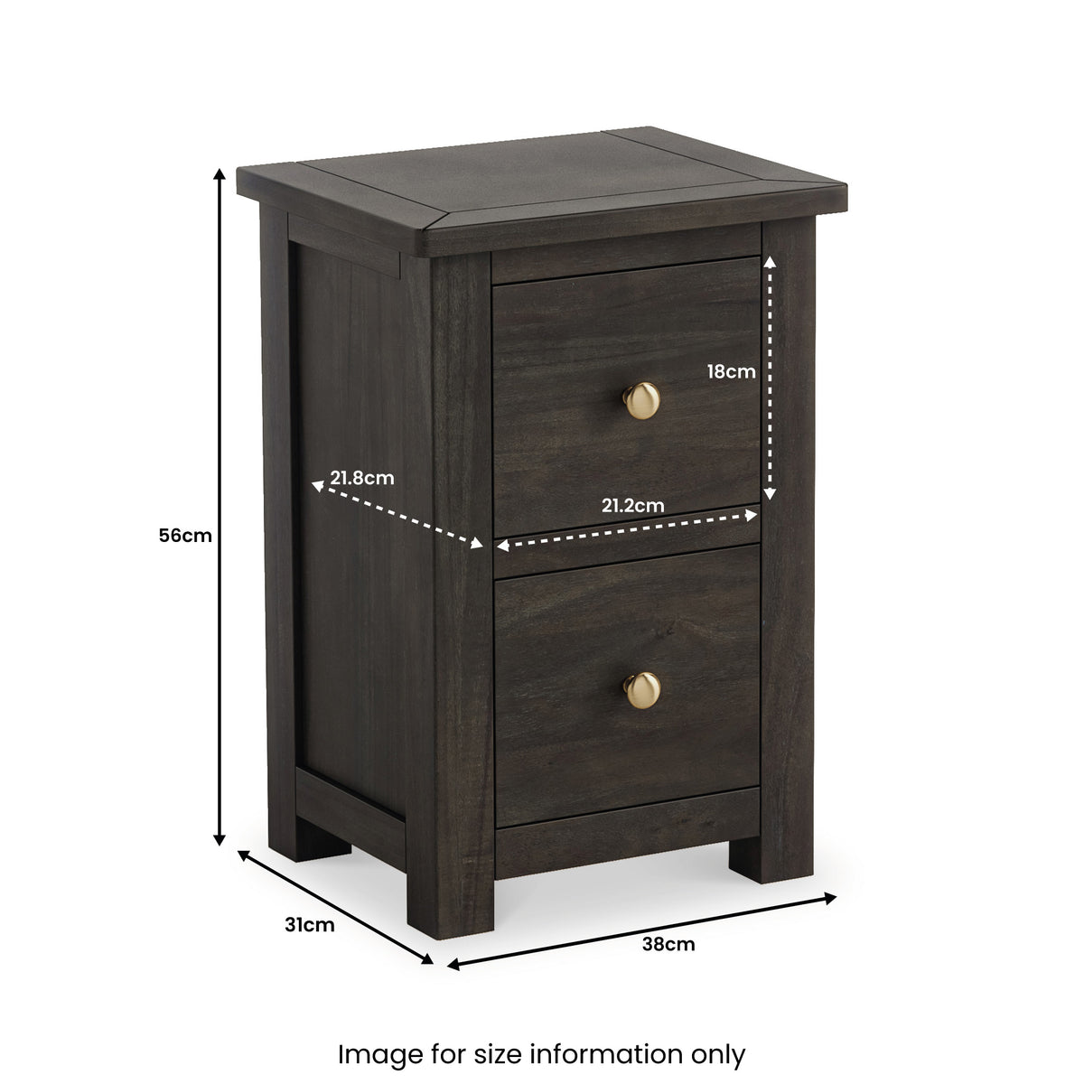 Duchy Acacia Slim 2 Drawer Black Bedside Table from Roseland Furniture