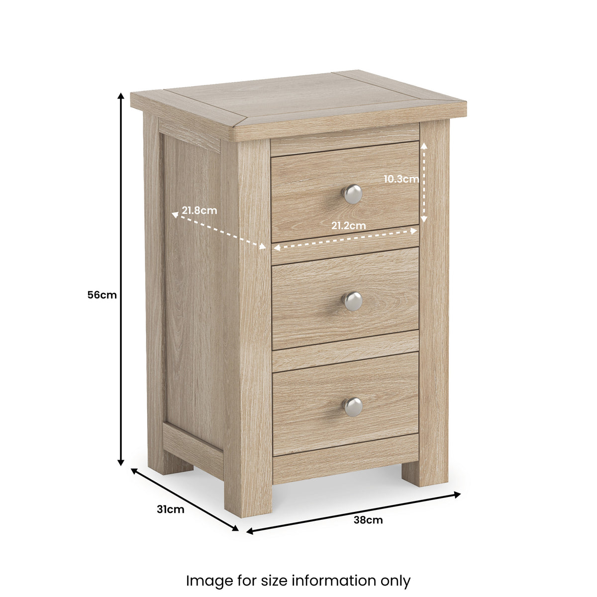 Duchy Washed Oak 3 Drawer Bedside Table from Roseland Furniture