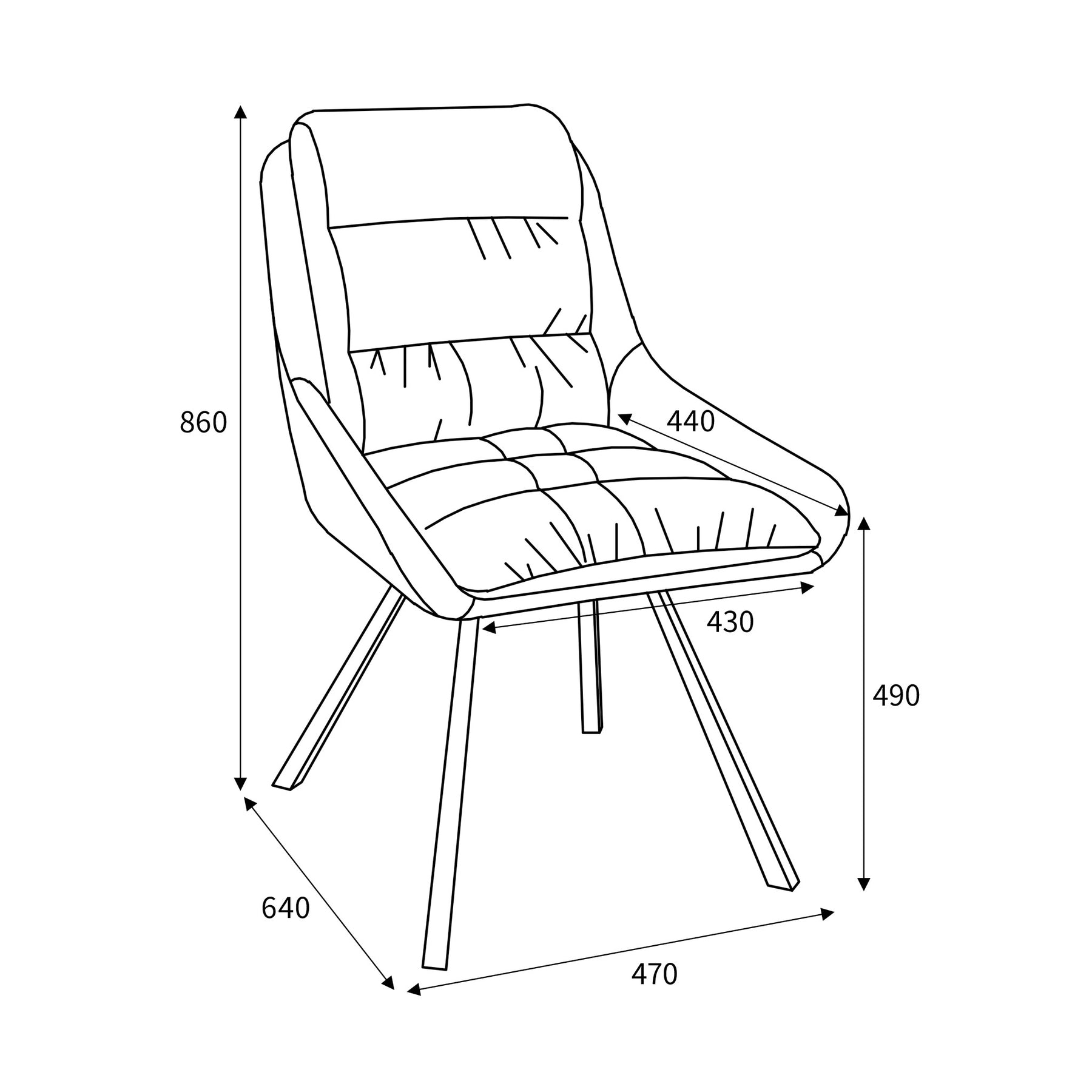 Elara Swivel Faux Leather Dining Chair dimensions