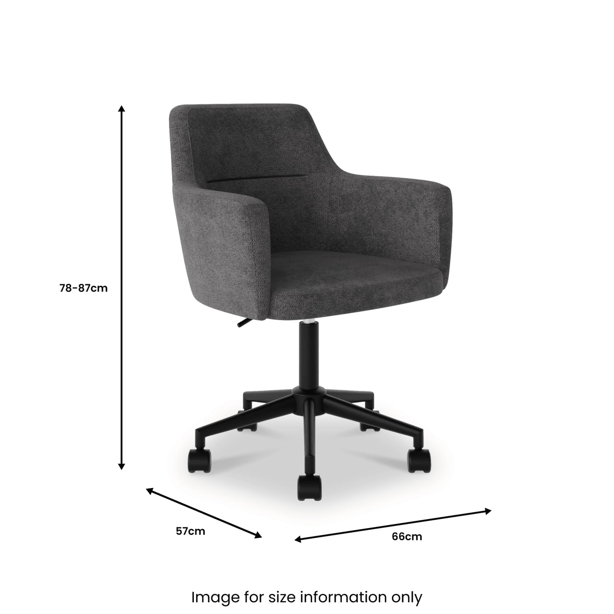 Elsa Dark Grey Height Adjustable Swivel Office Chair  dimensions