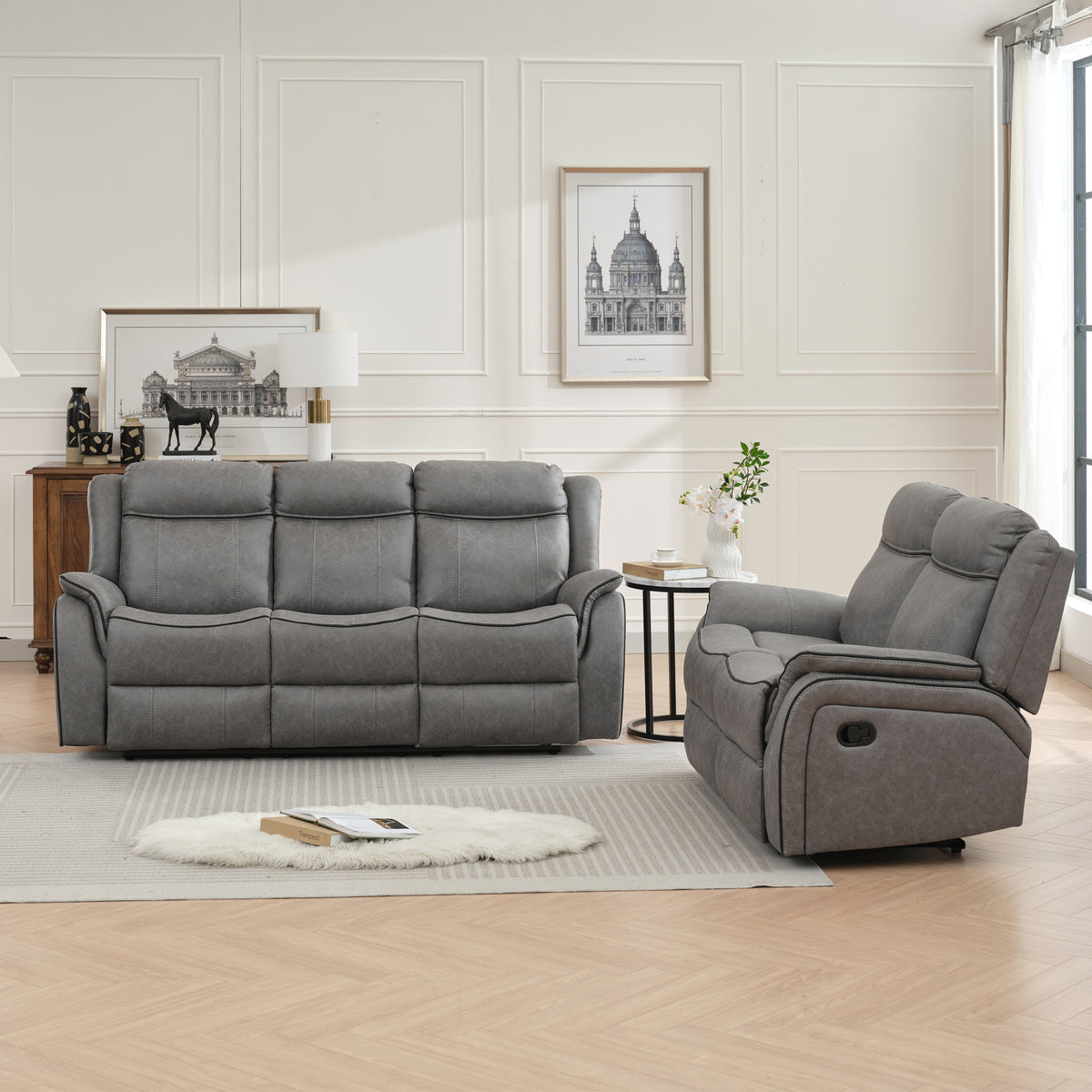 Elstree Recliner 3 Seater Grey Angle1 from Roseland Furniture