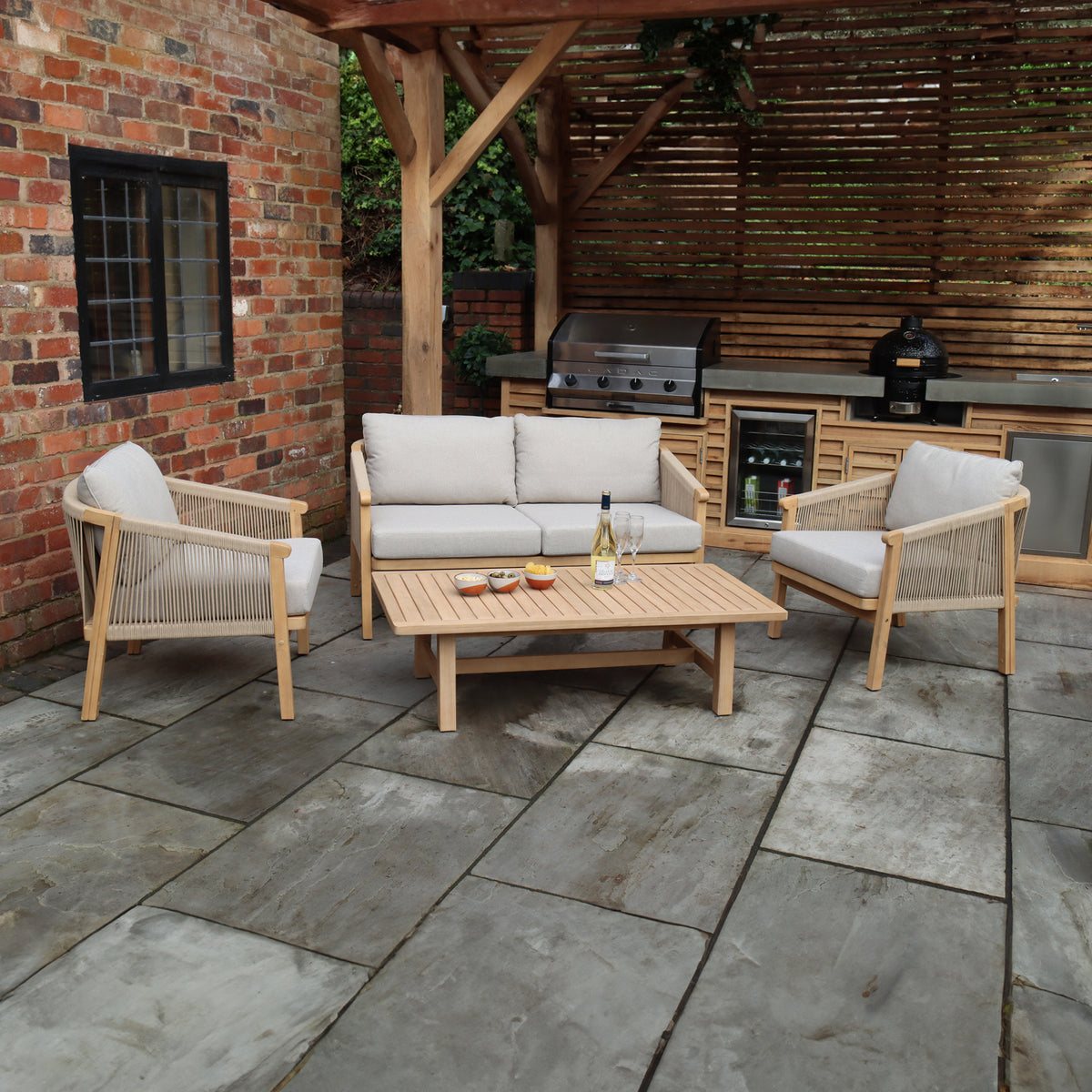 Roma FSC 4 Seater Double Lounge Set with Rectangular Coffee Table from Roseland Furniture