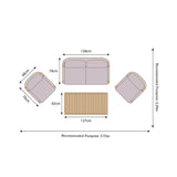 Roma FSC 4 Seater Double Lounge Set with Rectangular Coffee Table dimensions