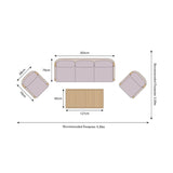 Roma FSC 5 Seater Triple Lounge Set with Rectangular Coffee Table dimensions