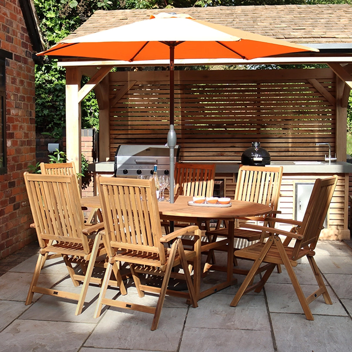 Turnbury FSC Acacia 6 Seater Round Table Angle2 from Roseland Furniture
