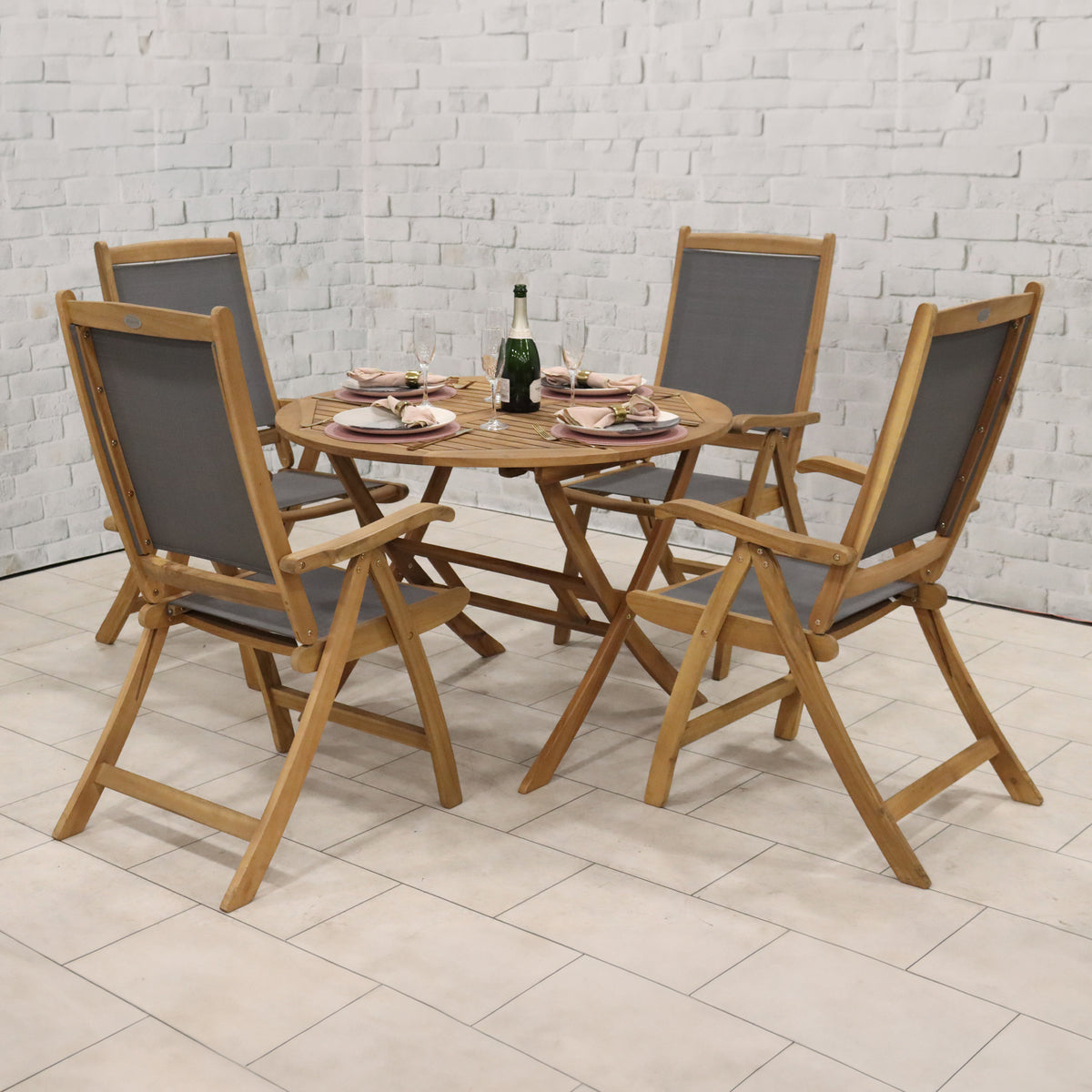 Brooklyn FSC Folding Set with 4 Henley Recliner Chairs from Roseland Furniture