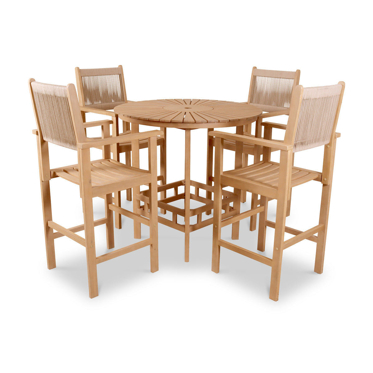 Roma FSC Bar 100cm High Table and 4 Rope Bar Stools from Roseland Furniture