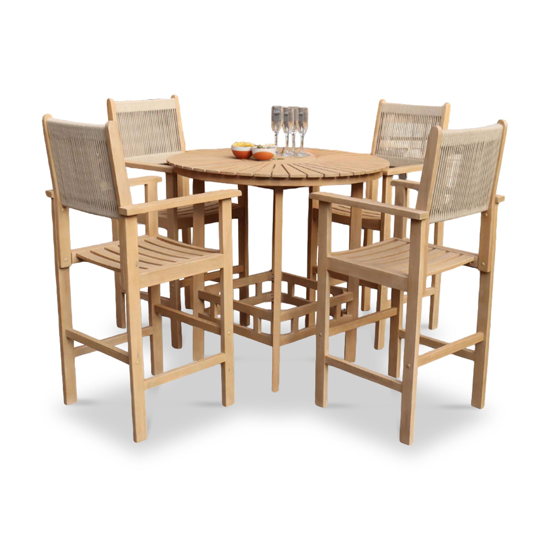 Roma FSC Bar 100cm High Table and 4 Rope Bar Stools from Roseland Furniture