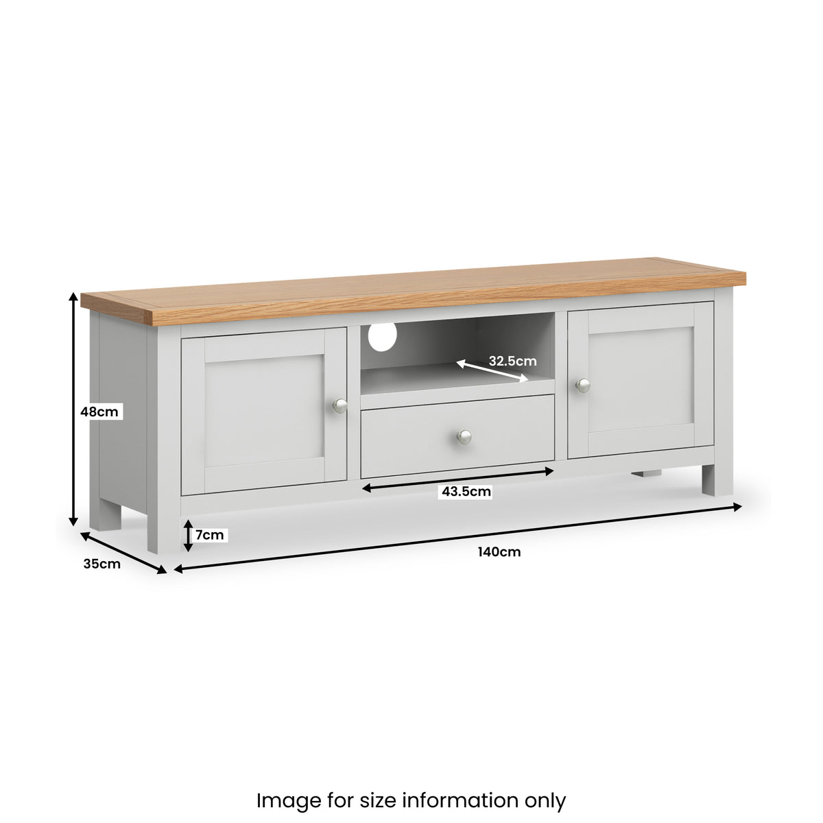 Farrow Grey 140cm Wide TV Cabinet Size Guide