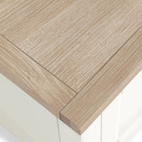 Farrow Coconut White 180cm Extra Wide TV Stand close up of washed oak top