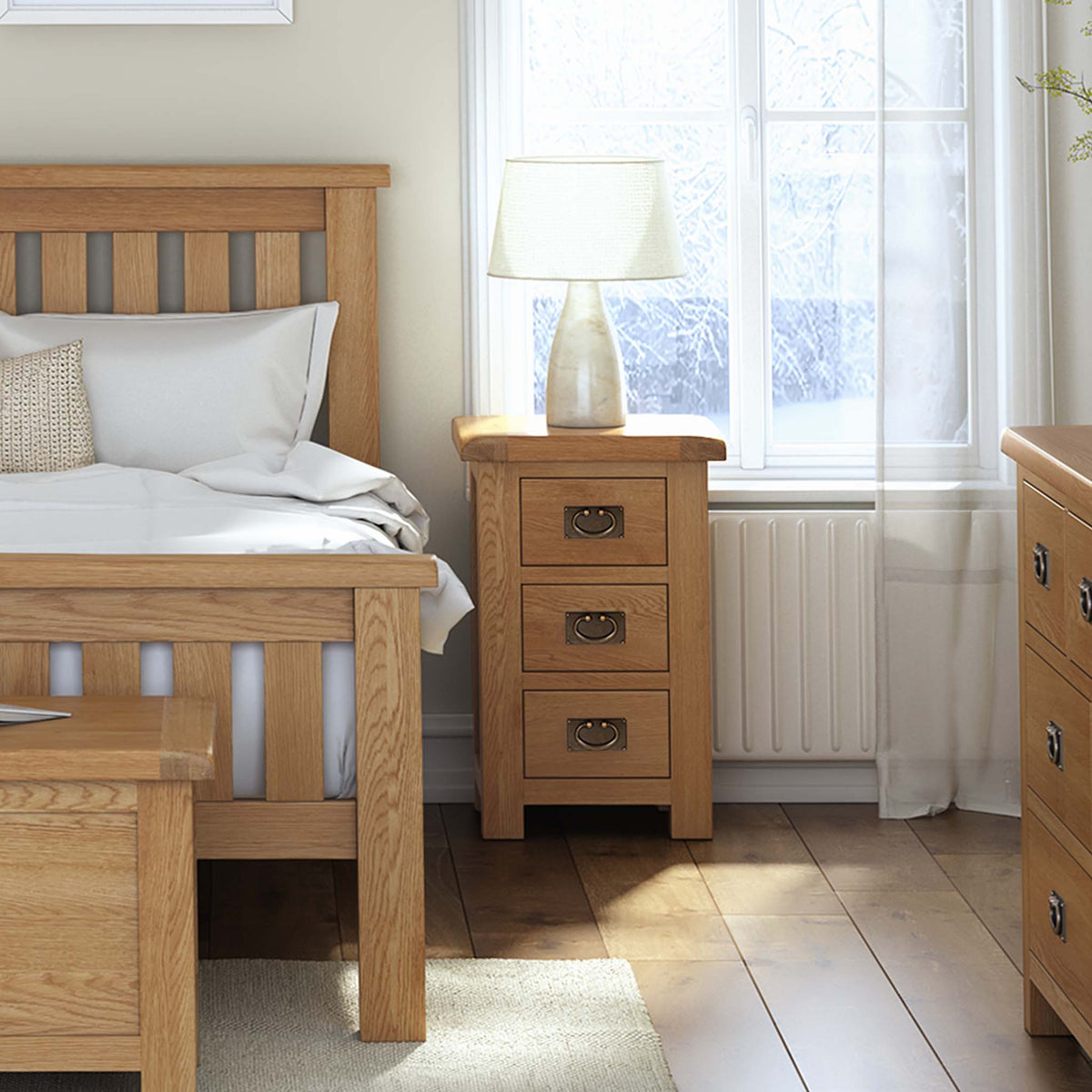 Zelah Oak Bedside Table from Roseland Furniture