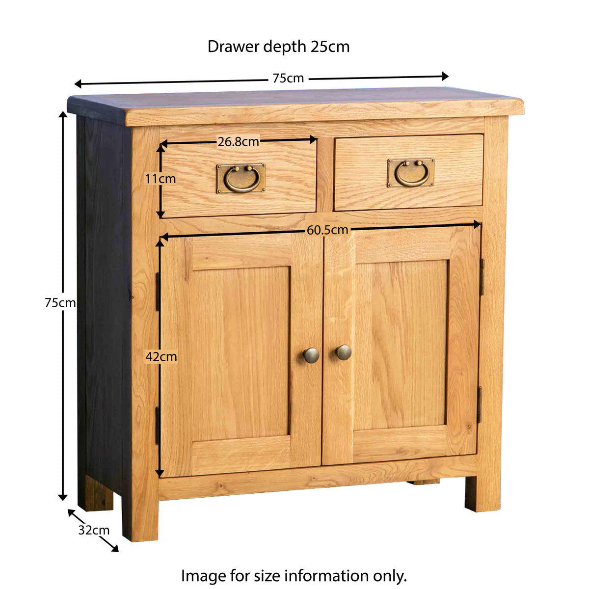 Surrey Oak Mini Sideboard - Size Guide