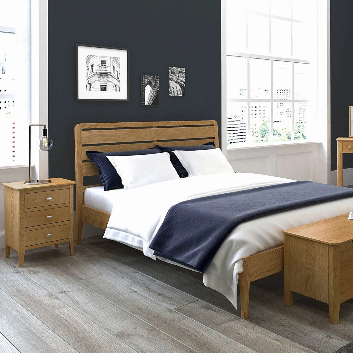 Alba Oak Narrow Bedside Table from Roseland Furniture