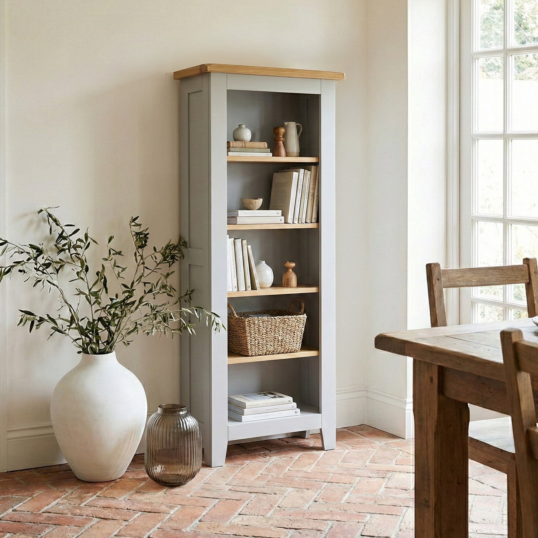 Lundy Grey Narrow Bookcase by Roseland Furniture