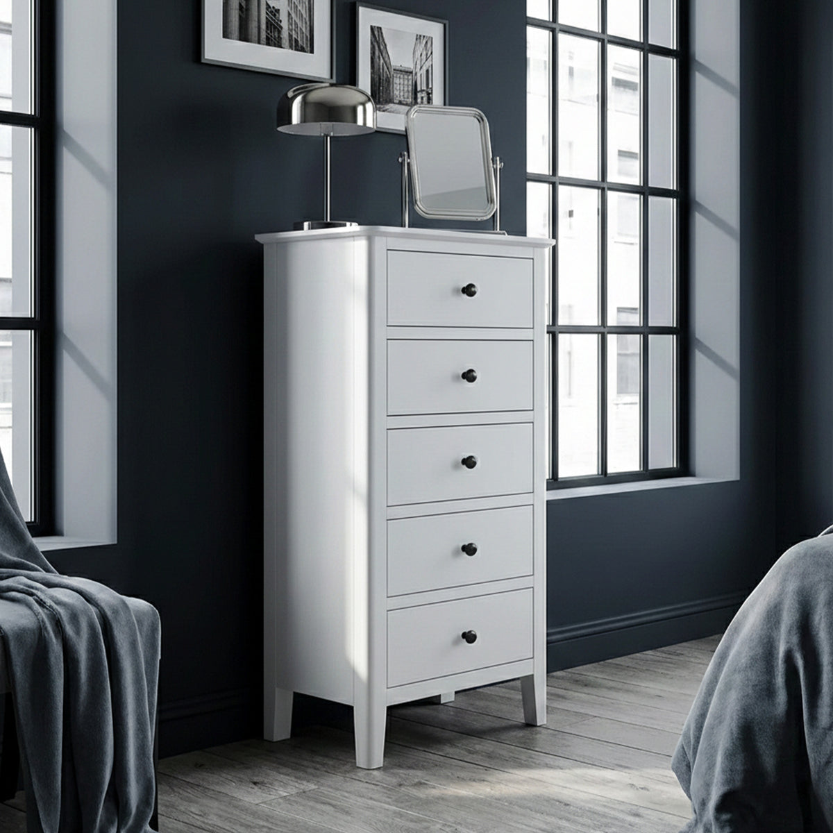 Elgin Light Grey Wooden Tallboy Chest with 5 Drawers | Roseland