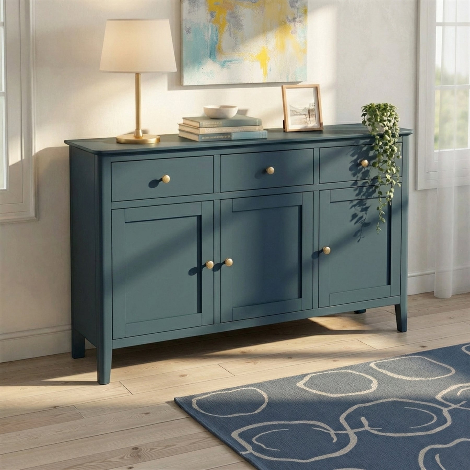 Stirling Blue Large 3 Door Sideboard Cabinet from Roseland Furniture