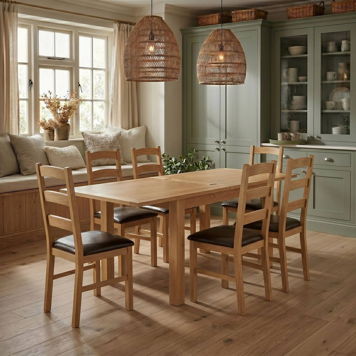 Lanner Oak Square Extending Table extended view