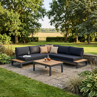 LIFE Soho Corner Lounge with Teak Coffee Table and Side Tables