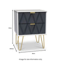 Geo White and Grey 2 Drawer Bedside Table Cabinet with Gold Hair Pin Legs from Roseland Furniture Dimensions