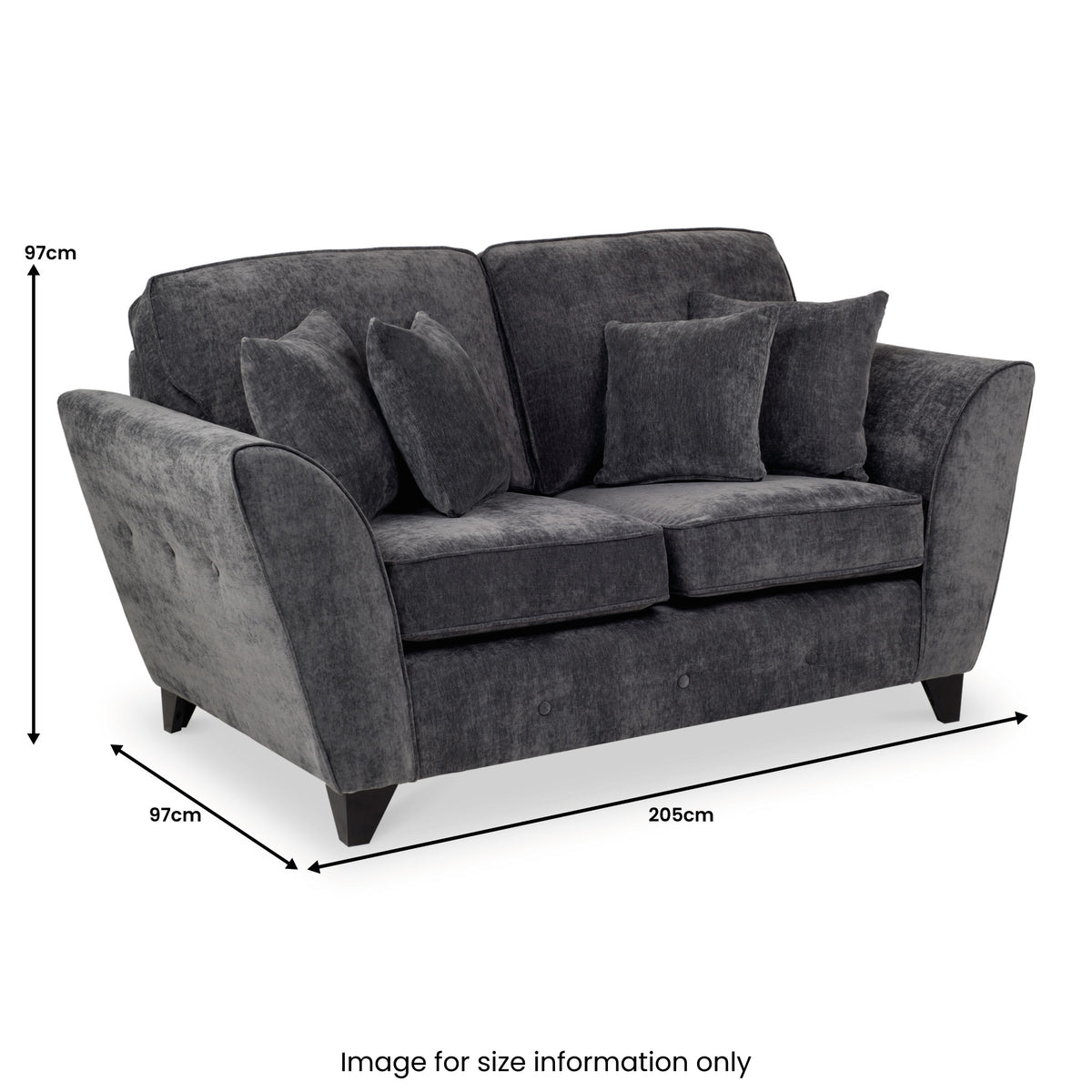 Harris 3 Seater Sofa in Charcoal Size Guide by Roseland Furniture