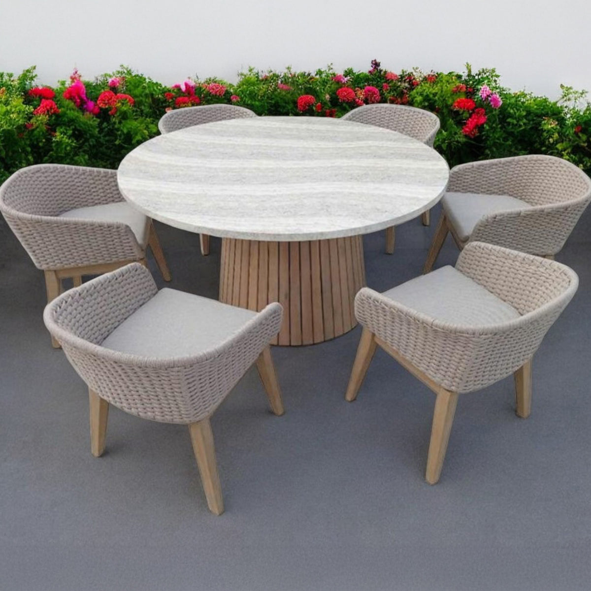 FSC 1 Jupiter 150cm Round Table w 6 Eden Dawn Dining Chairs from Roseland Furniture