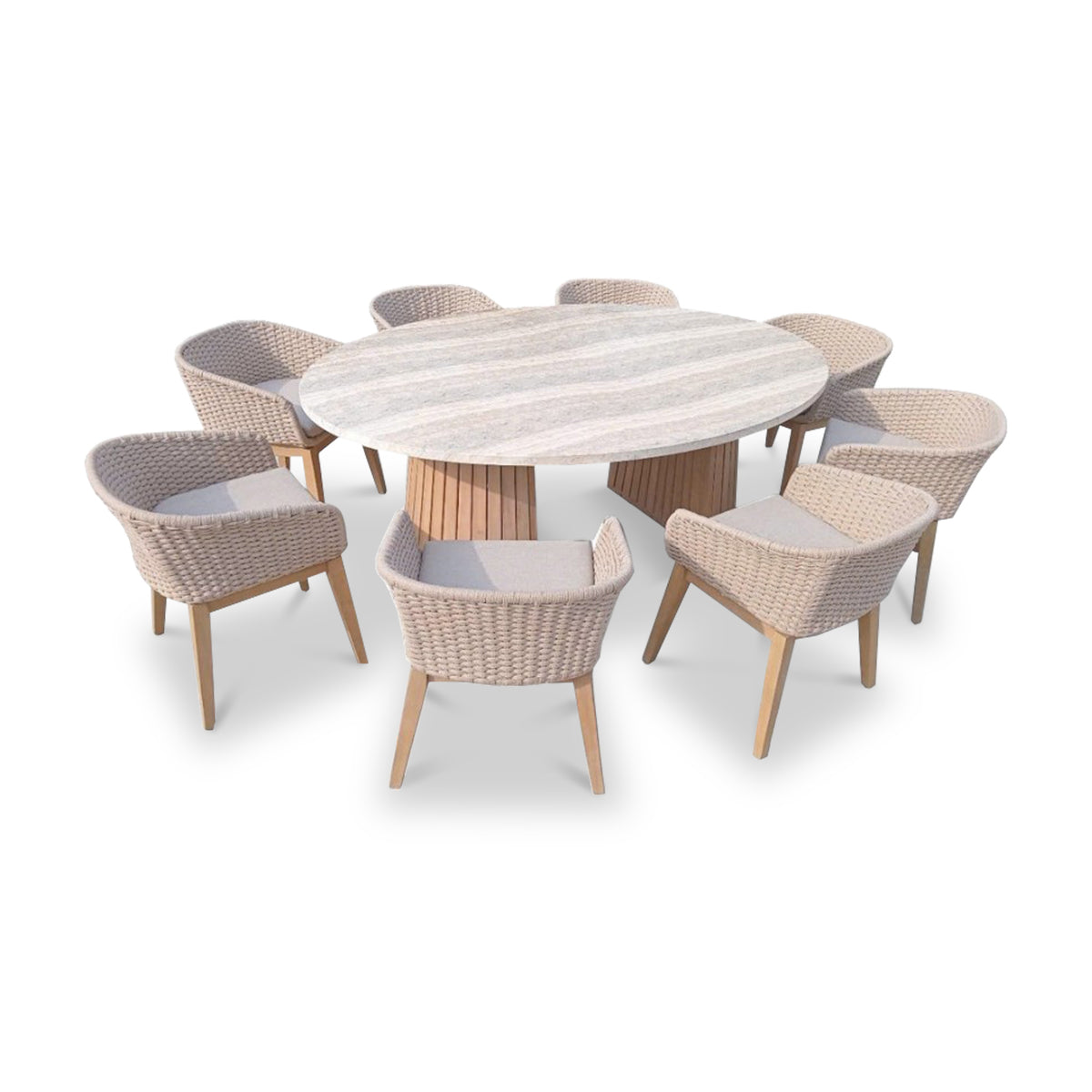 FSC 1 Jupiter 200x145cm Round Table w 8 Eden Dawn Dining Chairs from Roseland Furniture