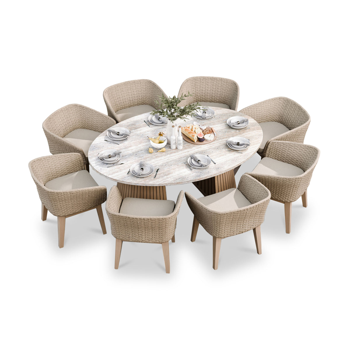 Jupiter 8 Seater Ellipse D Conical Dining Set with Eden Dawn Dining Chairs