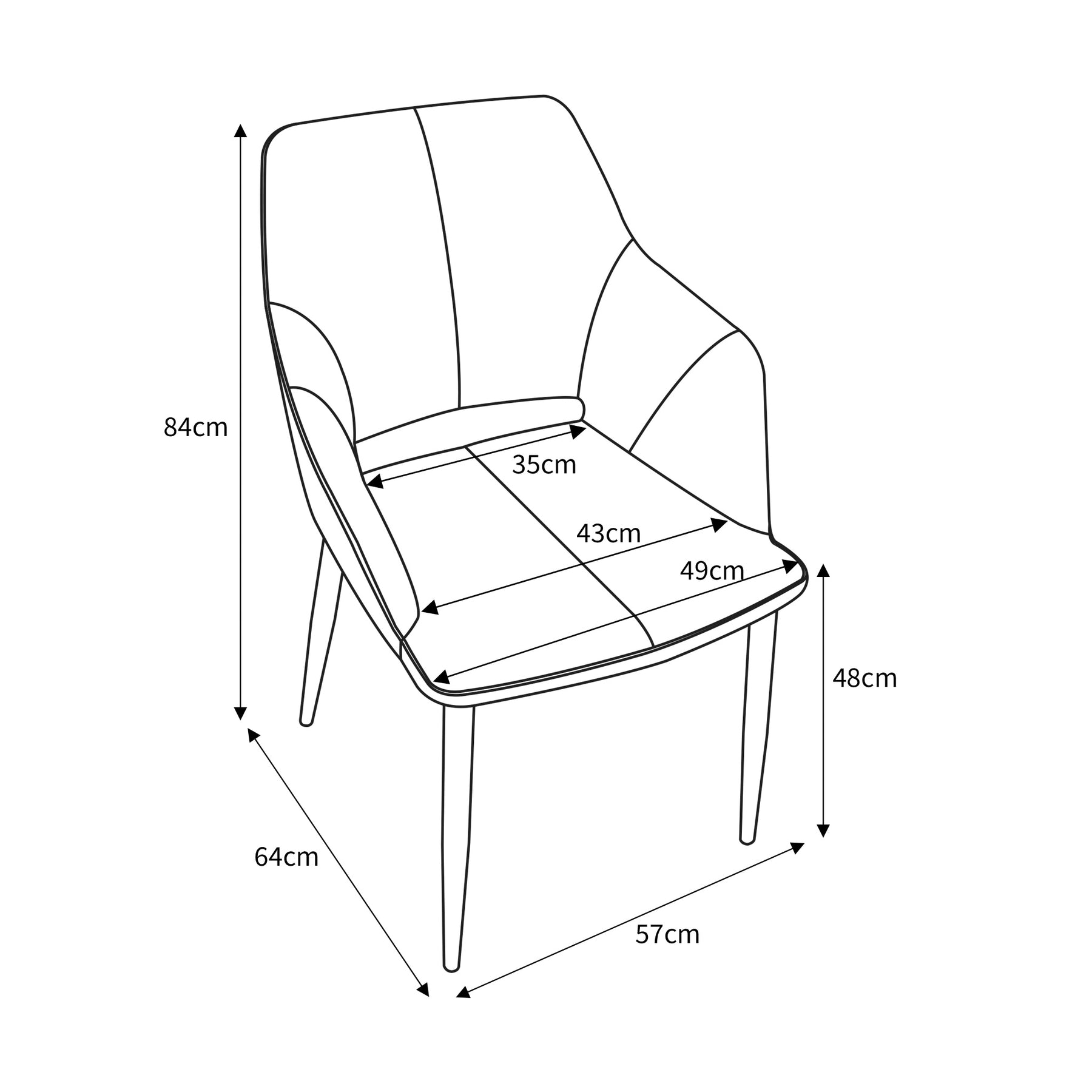 Jowan Brushed Velvet Dining Chair dimensions