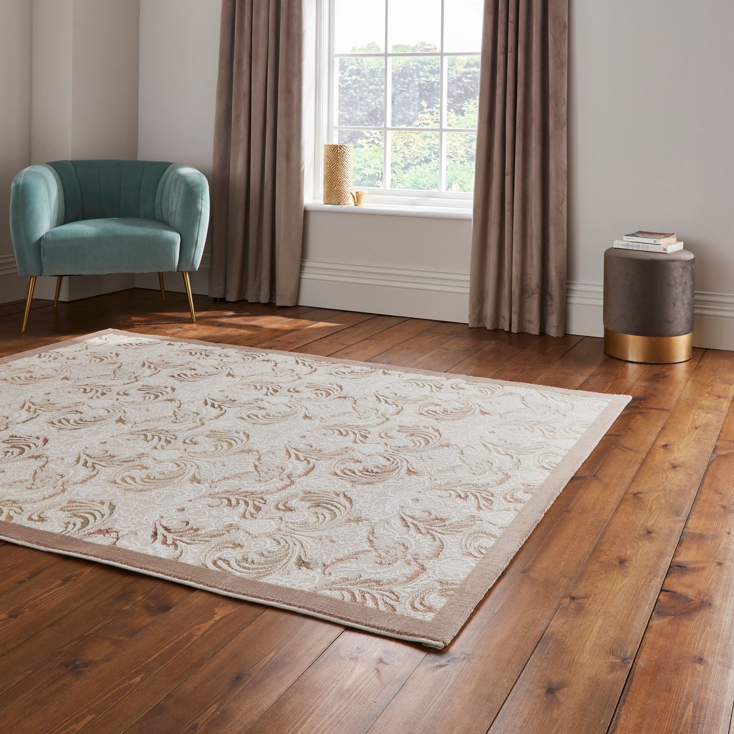 Bronze Laurence Llewelyn-Bowen Ornate Metallic Rug from Roseland Furniture