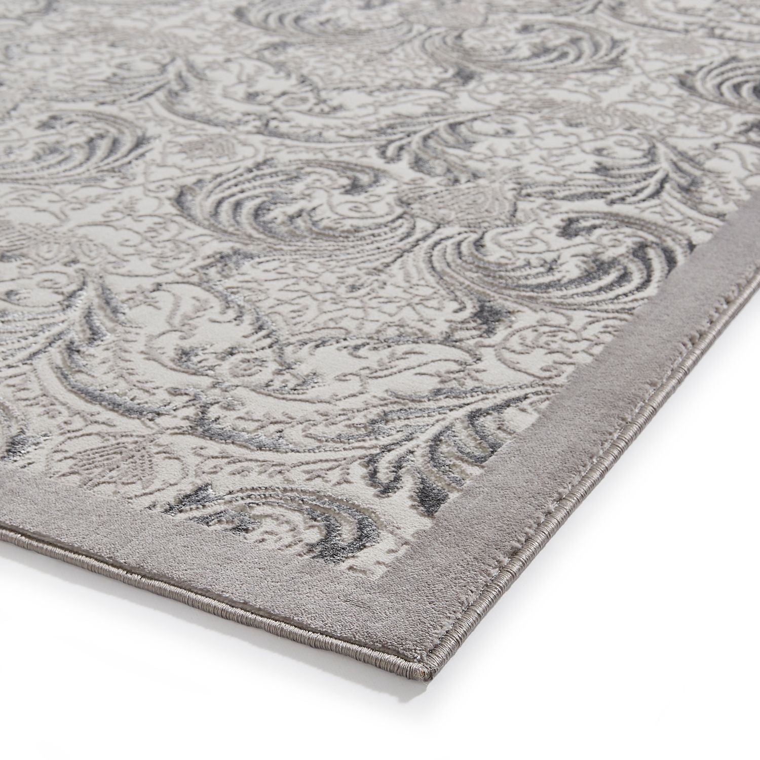 Silver Laurence Llewelyn-Bowen Ornate Metallic Rug from Roseland Furniture