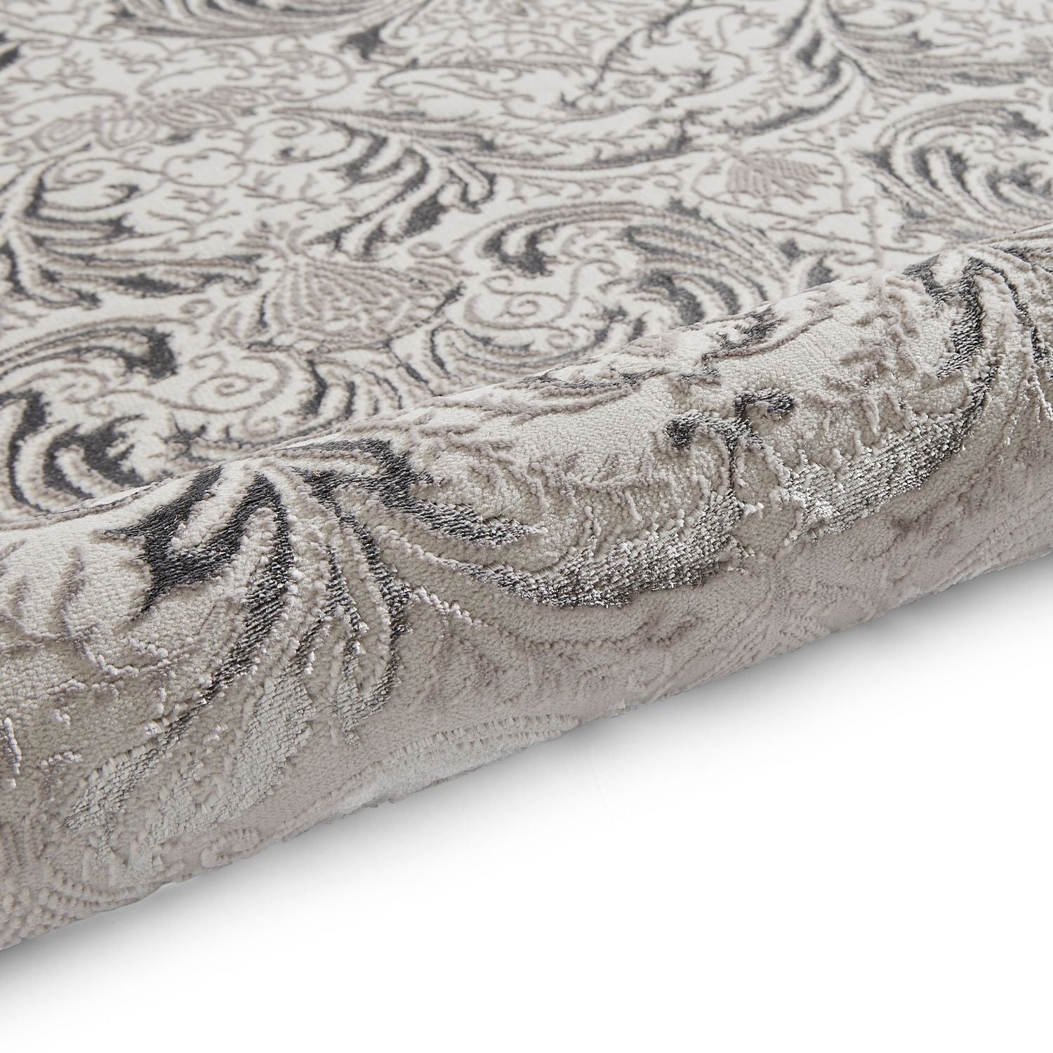 Silver Laurence Llewelyn-Bowen Ornate Metallic Rug from Roseland Furniture