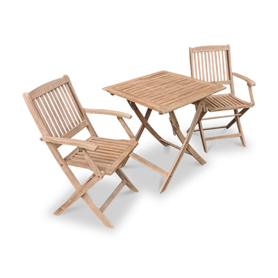 London FSC Acacia 2 Seater Square Folding Bistro Set with London Folding Armchairs