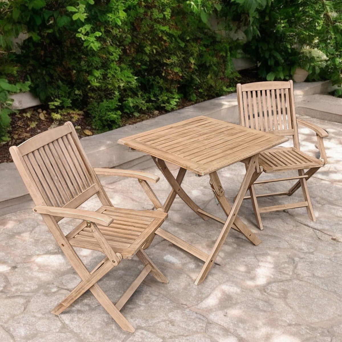 FSC 1 London 70cm Square Folding Bistro Set w 2 Folding Armchairs from Roseland Furniture