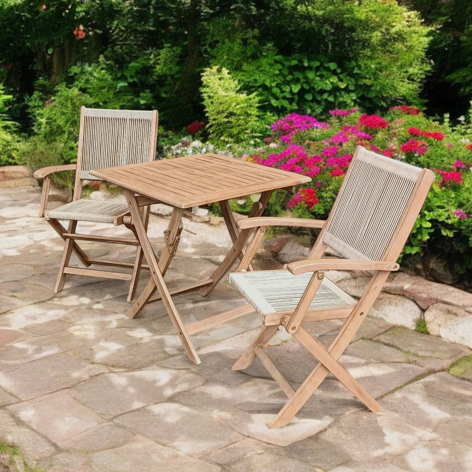 FSC 1 London 70cm Square Folding Bistro Set w 2 Folding Armchairs from Roseland Furniture