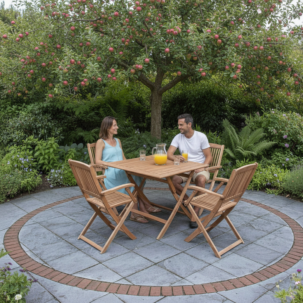 London FSC Acacia 4 Seater Square Folding Set with London Folding Armchairs