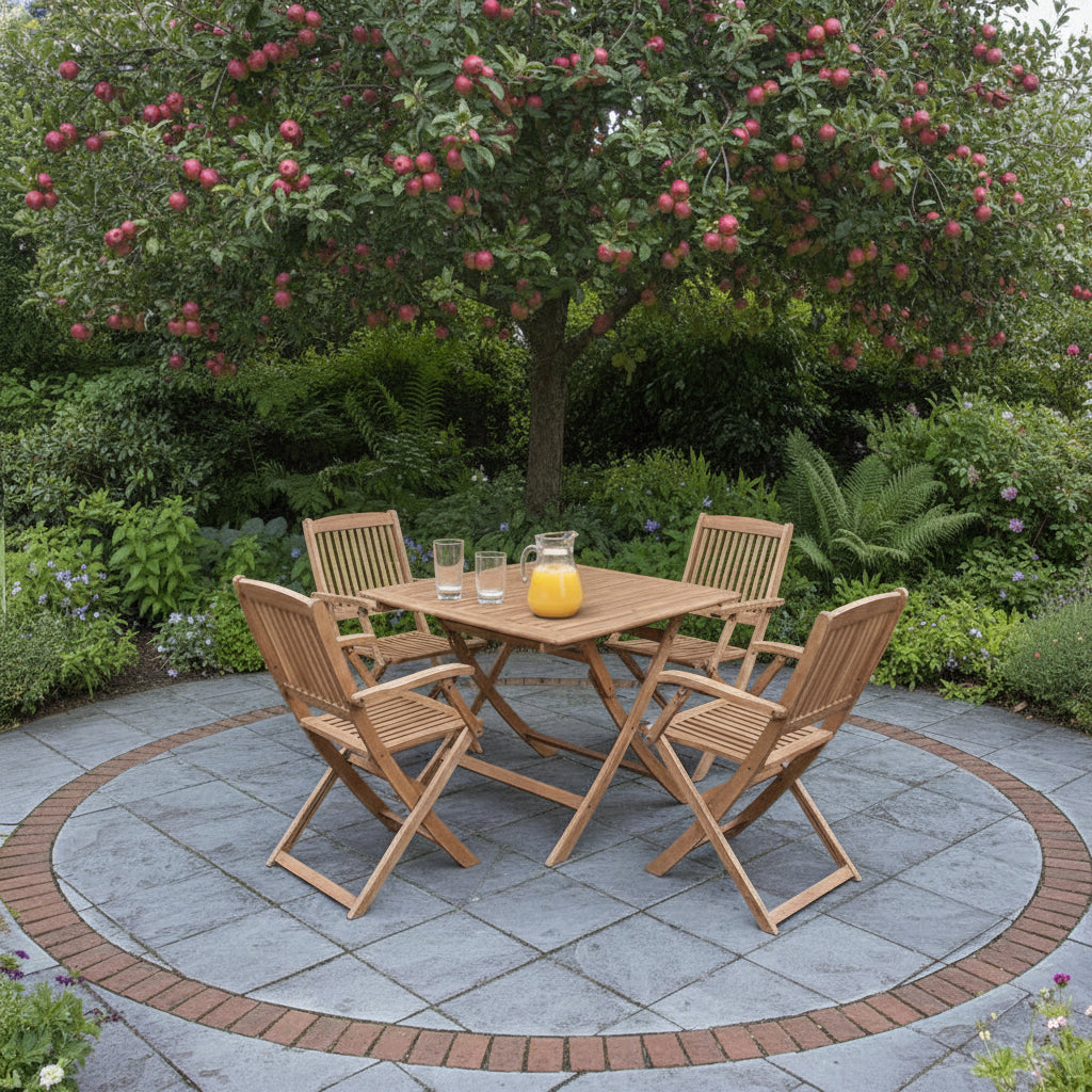 London FSC Acacia 4 Seater Square Folding Set with London Folding Armchairs