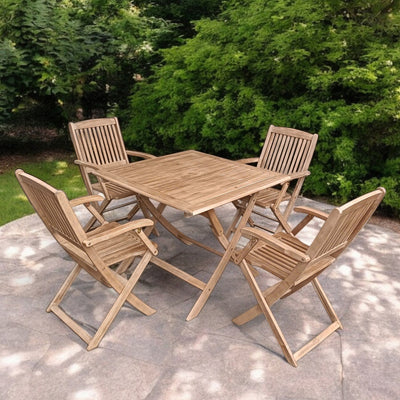 London FSC Acacia 4 Seater Square Folding Set with London Folding Armchairs