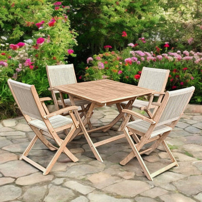 London FSC Acacia 4 Seater Square Folding Bistro Set with London Rope Folding Armchairs