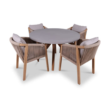 Luna 120cm Round Concrete Table With 4 Roma Dining Chairs