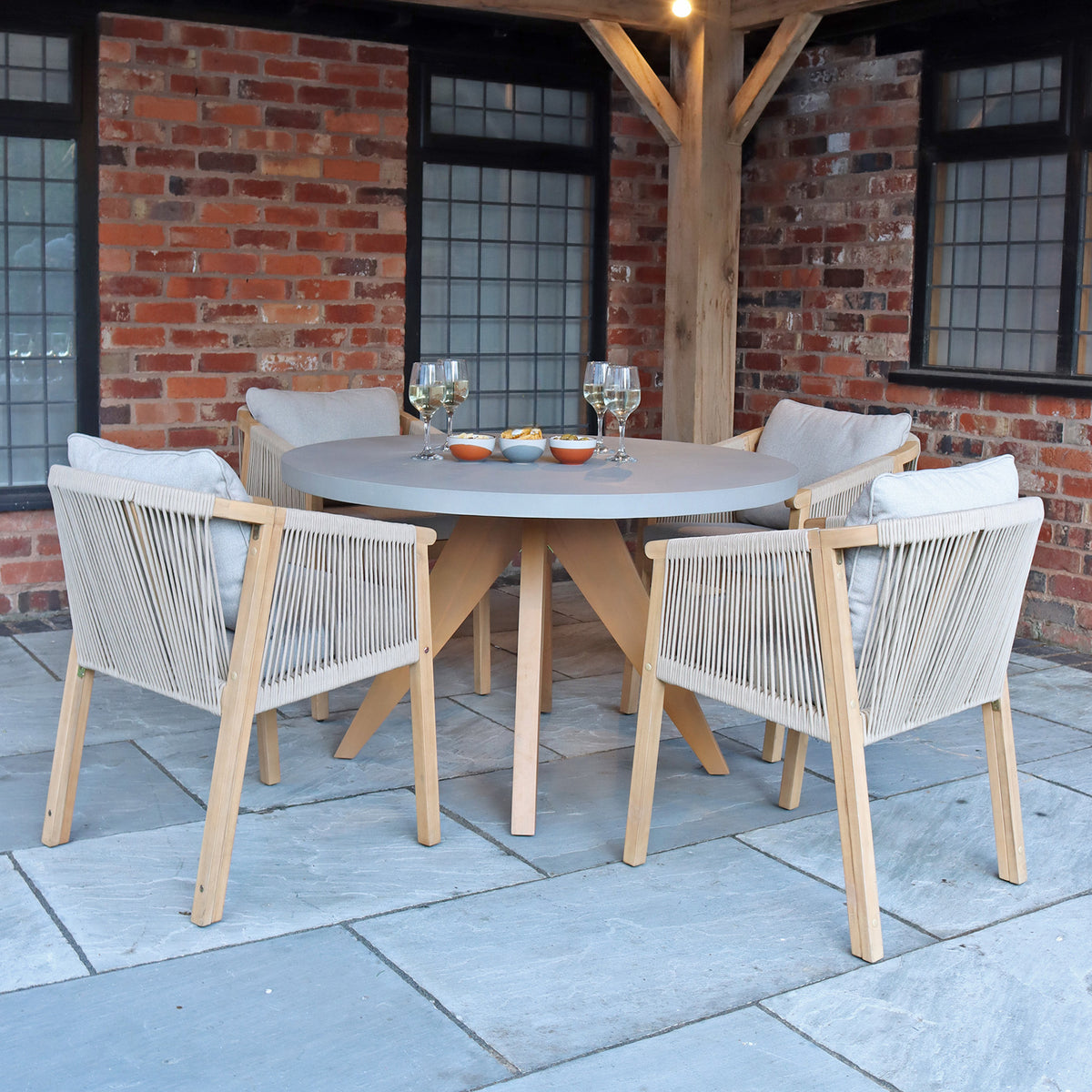 Luna 120cm Round Concrete Table Set with 4 Dining Chairs from Roseland Furniture