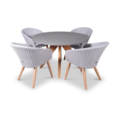 Luna 4 Seater Round Concrete Dining Set with Sol Rattan Dining Chairs