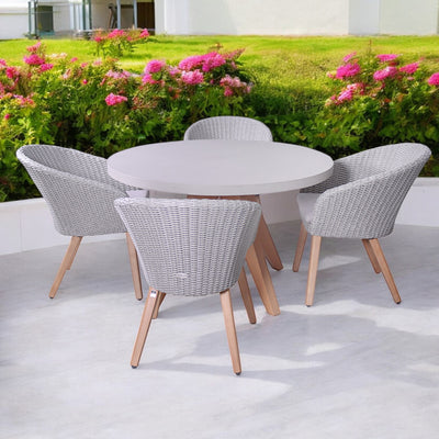 Luna 4 Seater Round Concrete Dining Set with Sol Rattan Dining Chairs