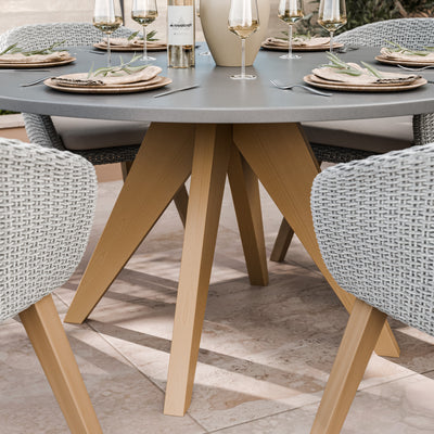 Luna 6 Seater Round Concrete Dining Set with Sol Rattan Dining Chairs