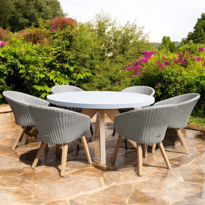 Luna 6 Seater Round Concrete Dining Set with Sol Rattan Dining Chairs