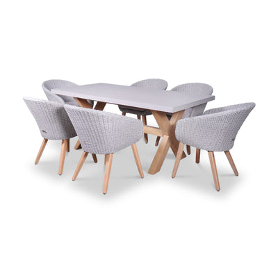 Luna Rectangular Concrete Dining Set with 6 Sol Rattan Dining Chairs